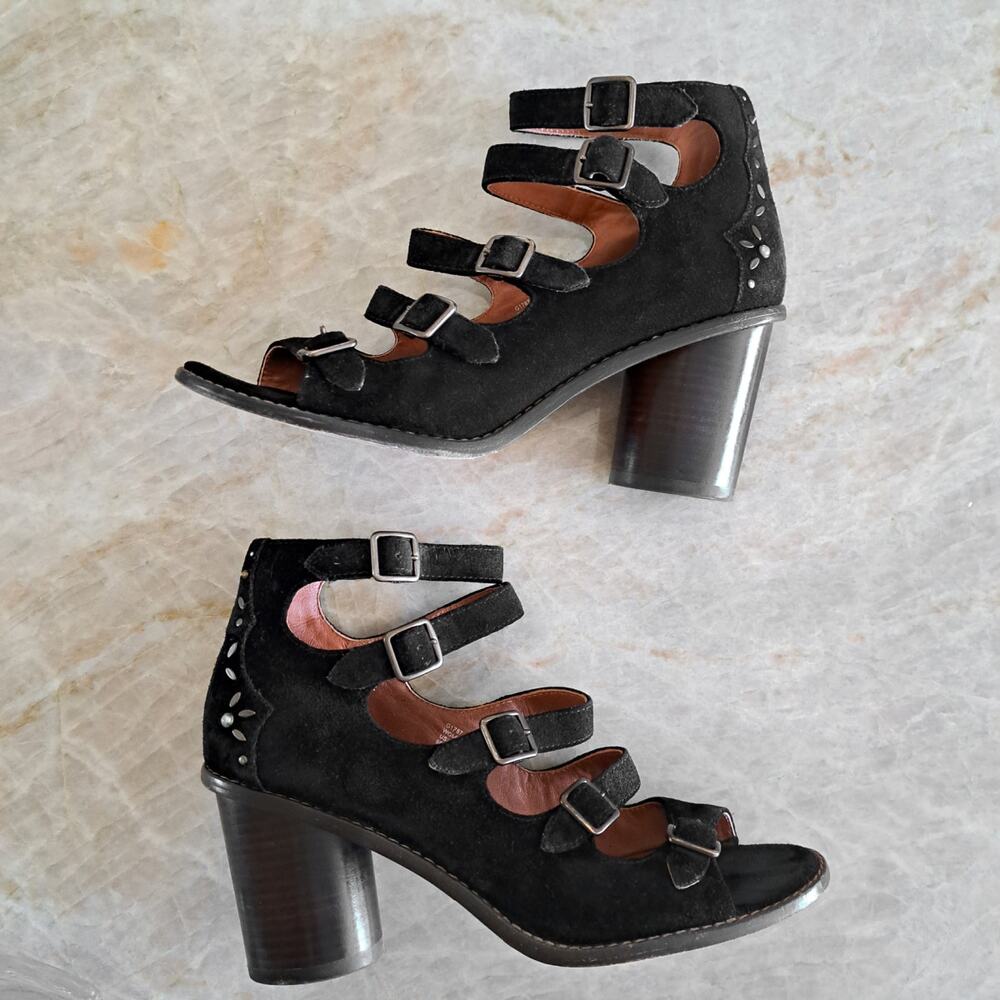 COACH Black Suede Buckle Bootie with Prairie Rivets Size 9 Heels